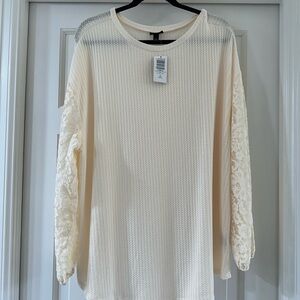 Torrid Waffle Crew Neck Drop Shoulder Lace Long Sleeve Top Cream size 1X NWT